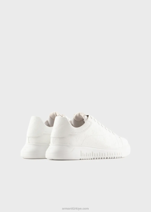 erkekler Armani baştan aşağı kartal yosun dikişli deri spor ayakkabı beyaz T8HD1865