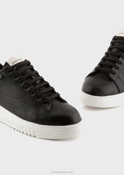 erkekler Armani baştan aşağı kartal yosun dikişli deri spor ayakkabı siyah T8HD1866