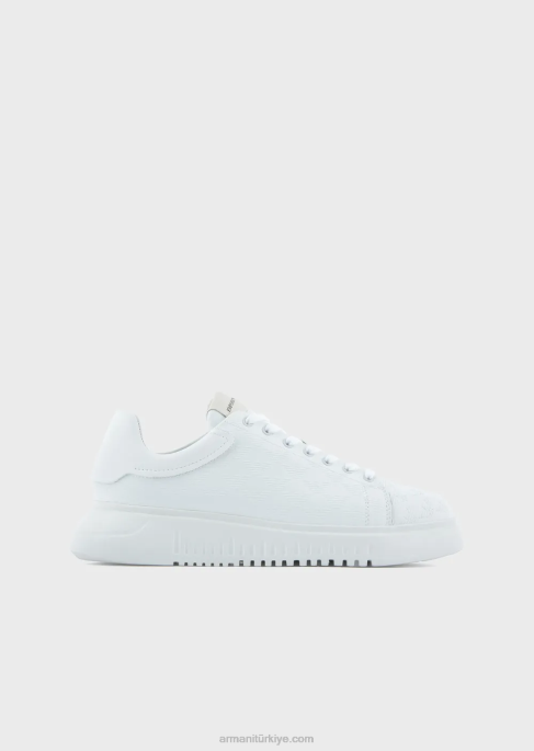 erkekler Armani boydan boya kartal logolu deri spor ayakkabı beyaz T8HD1905