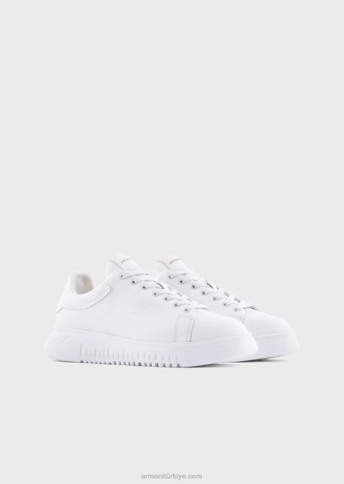 erkekler Armani eskitme deri spor ayakkabı beyaz T8HD1907