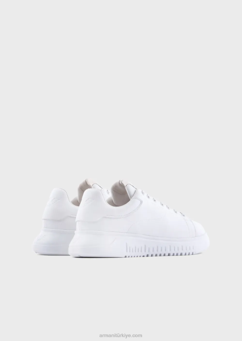 erkekler Armani eskitme deri spor ayakkabı beyaz T8HD1907