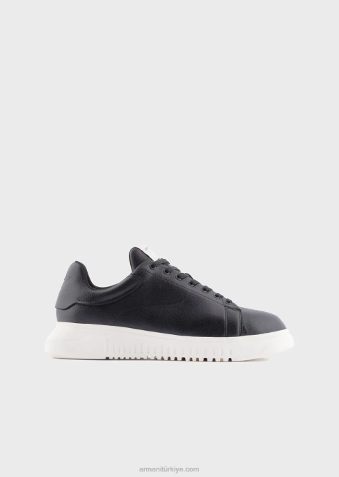 erkekler Armani eskitme deri spor ayakkabı siyah T8HD1906