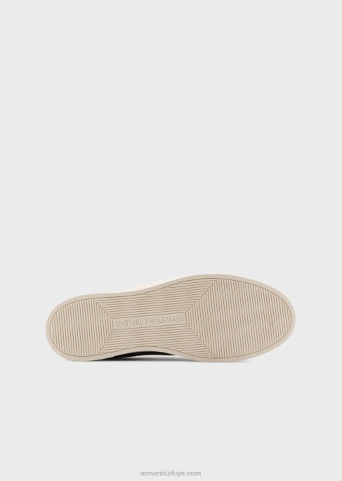 erkekler Armani kartal yamalı deri spor ayakkabı lacivert T8HD1920