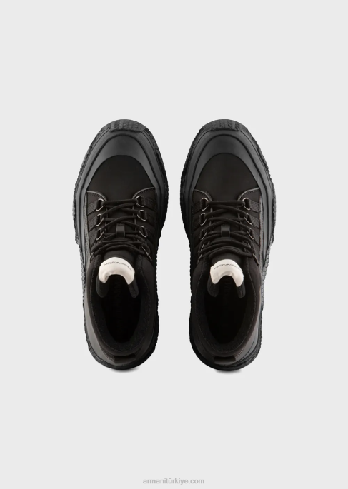 erkekler Armani çok katmanlı tabanlı deri ve geri dönüştürülmüş naylon spor ayakkabı siyah T8HD1894