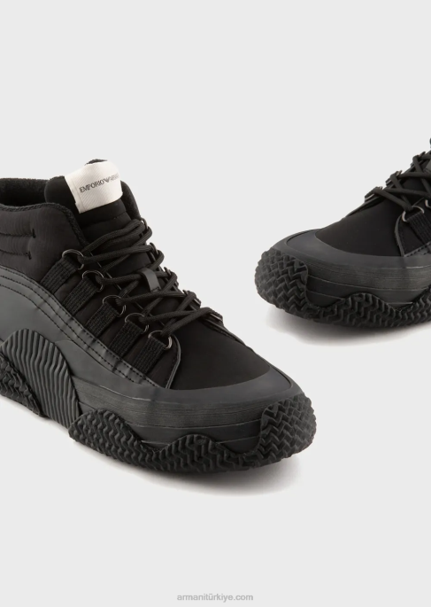 erkekler Armani çok katmanlı tabanlı deri ve geri dönüştürülmüş naylon spor ayakkabı siyah T8HD1894