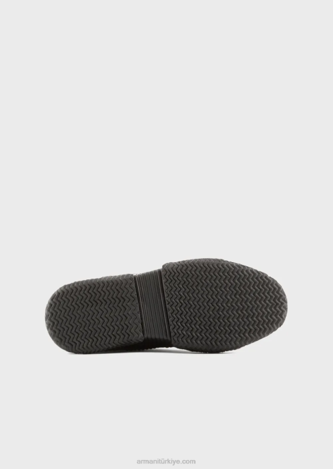 erkekler Armani çok katmanlı tabanlı deri ve geri dönüştürülmüş naylon spor ayakkabı siyah T8HD1894