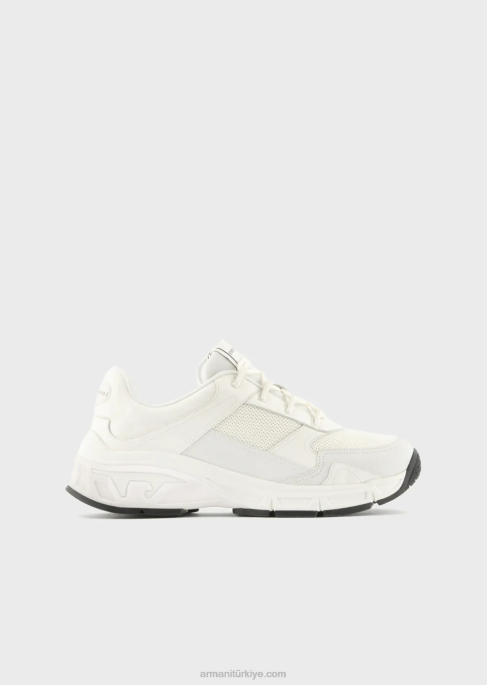 erkekler Armani örgü detaylı süet spor ayakkabı beyaz T8HD1935