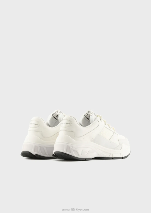erkekler Armani örgü detaylı süet spor ayakkabı beyaz T8HD1935
