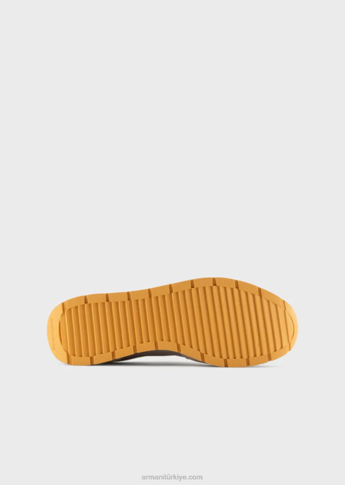erkekler Armani süet detaylı ve kartal yamalı file spor ayakkabı bej T8HD1883
