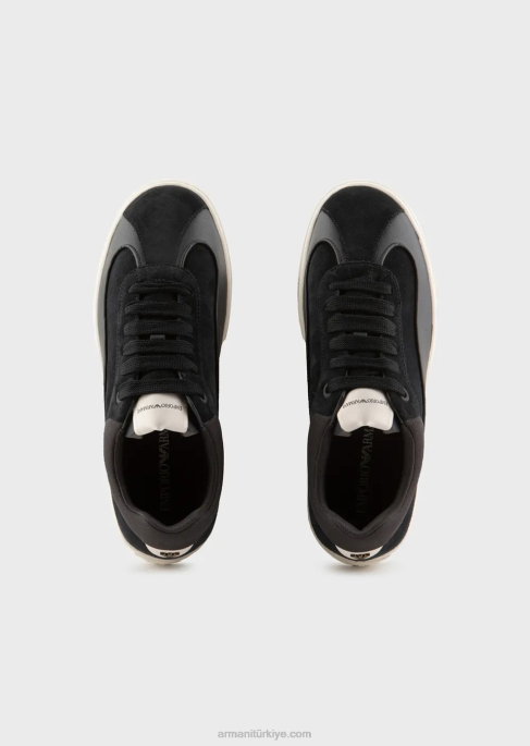 erkekler Armani süet ve naylon spor ayakkabılar lacivert T8HD1932