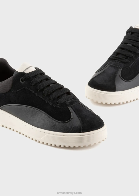 erkekler Armani süet ve naylon spor ayakkabılar lacivert T8HD1932
