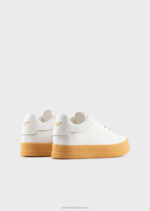 erkekler Armani sürdürülebilir koleksiyon geri dönüştürülmüş deri spor ayakkabı beyaz T8HD1944