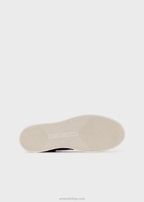 erkekleremporio armani deri ve süet yüksek bilekli spor ayakkabı armani sürdürülebilirlik değerleri ile yeniden yüklendi mor T8HD1896