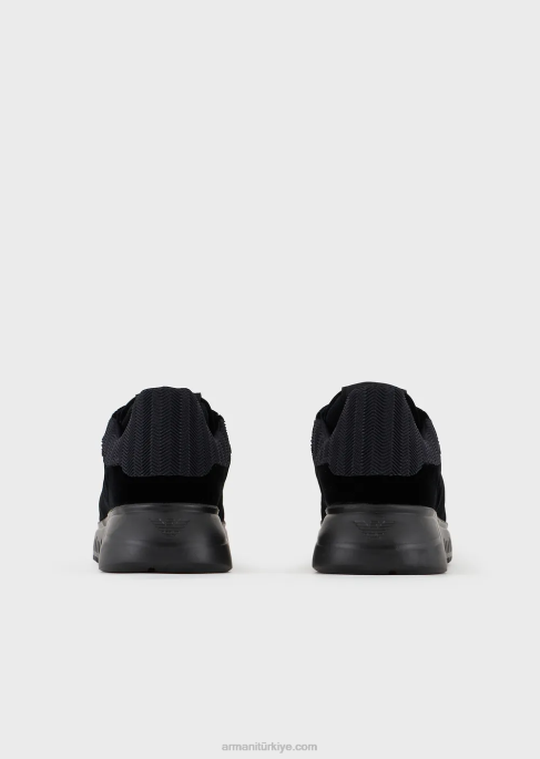 erkeklerreloaded by emporio armani zikzak sırtlı kadife spor ayakkabı armani sürdürülebilirlik değerleri siyah T8HD1898