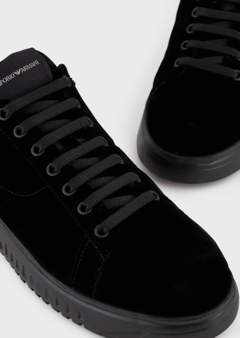 erkeklerreloaded by emporio armani zikzak sırtlı kadife spor ayakkabı armani sürdürülebilirlik değerleri siyah T8HD1898