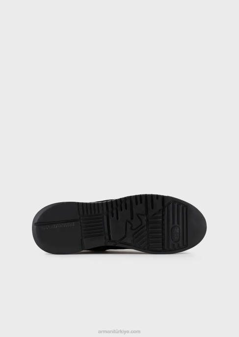 erkeklerreloaded by emporio armani zikzak sırtlı kadife spor ayakkabı armani sürdürülebilirlik değerleri siyah T8HD1898