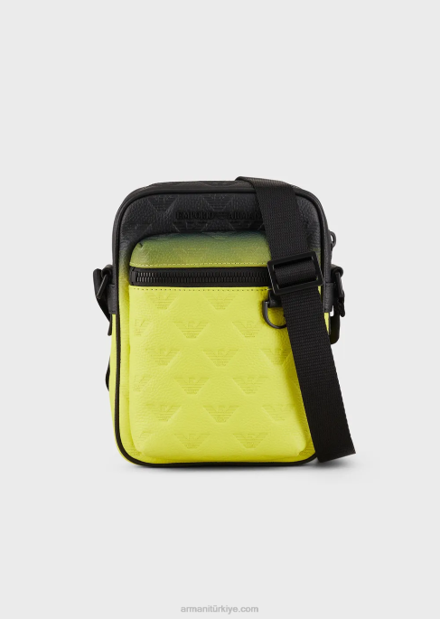 erkekler Armani Boydan boya kartal kabartmalı gradyan deri çapraz askılı çanta model T8HD1978
