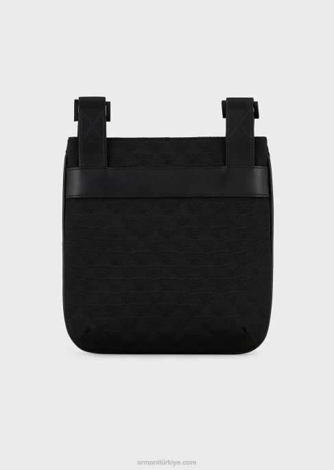 erkekler Armani Tamamı jakarlı kartal desenli düz naylon omuz çantası siyah T8HD1980