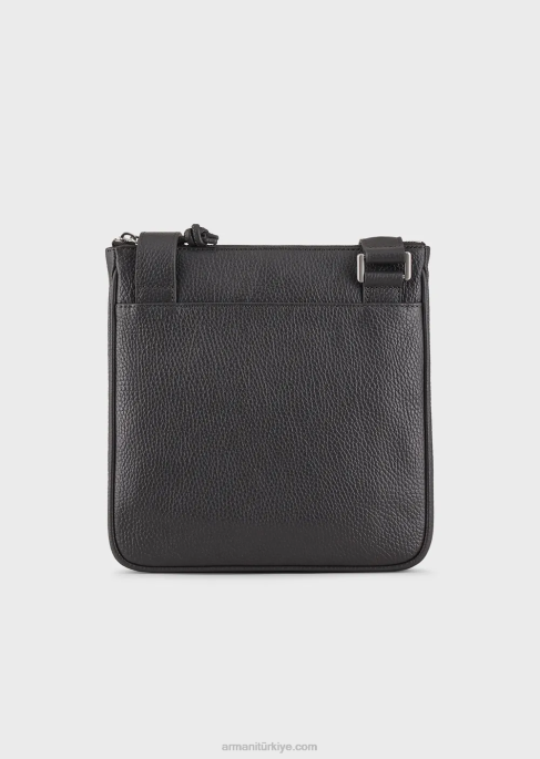 erkekler Armani düz, eskitme deri omuz çantası koyu gri T8HD1986