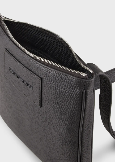 erkekler Armani düz, eskitme deri omuz çantası koyu gri T8HD1986