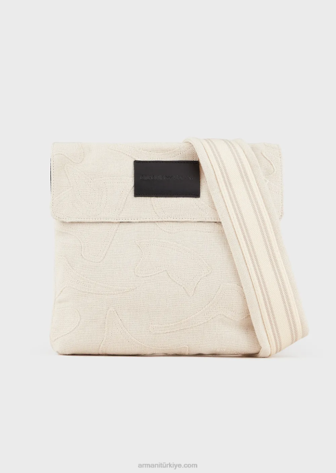 erkekler Armani işlemeli kanvas düz omuz çantasıT8HD1981