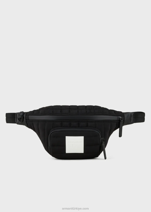 erkekler Armani geri dönüştürülmüş, kapitone yırtılmaz naylon bel çantası siyah T8HD1965