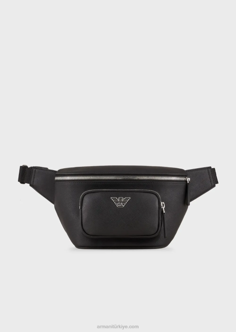 erkekler Armani kartal ezmeli rejenere deri bel çantası siyah T8HD1966