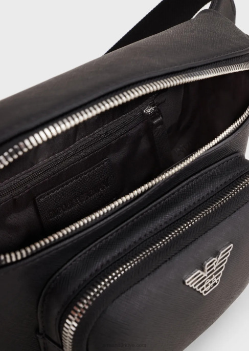 erkekler Armani kartal ezmeli rejenere deri bel çantası siyah T8HD1966