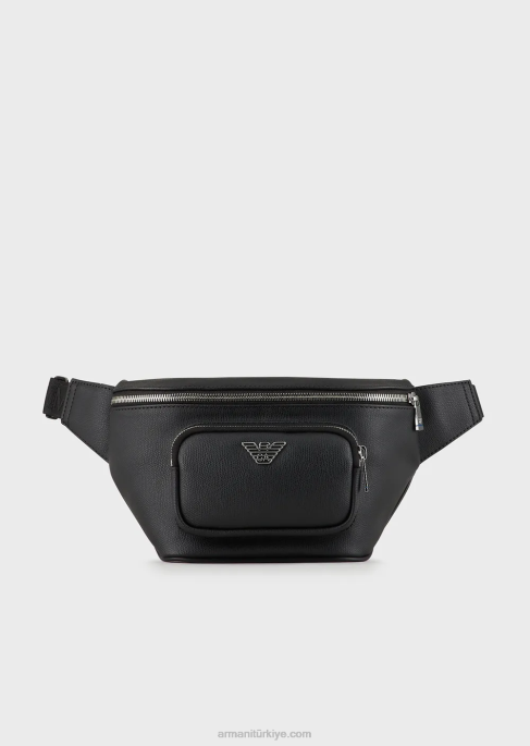 erkekler Armani kartal plakalı bel çantası siyah T8HD1967