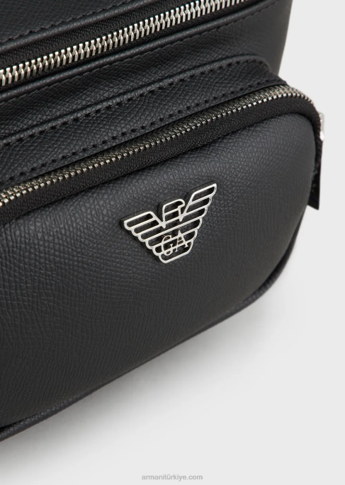 erkekler Armani kartal plakalı bel çantası siyah T8HD1967