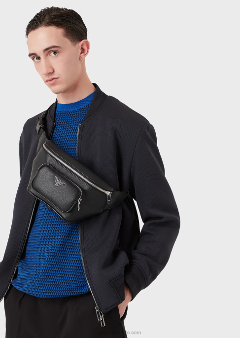 erkekler Armani kartal plakalı bel çantası siyah T8HD1967