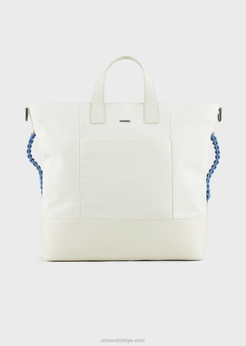 erkekler Armani deri detaylı, geri dönüştürülmüş dimi alışveriş çantasıT8HD1988