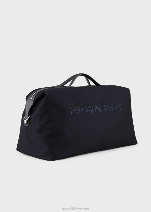 erkekler Armani deri detaylı kanvas hafta sonu çantasıT8HD1993