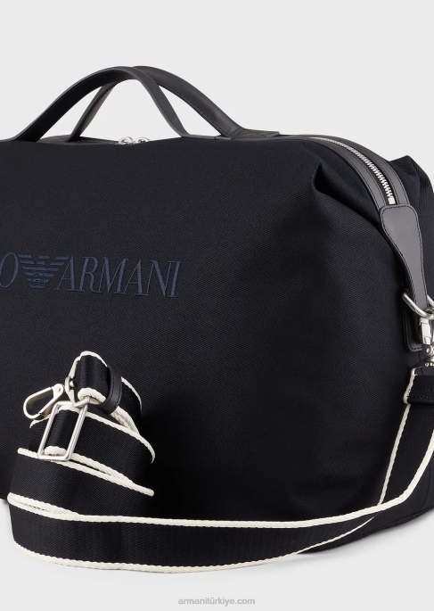erkekler Armani deri detaylı kanvas hafta sonu çantasıT8HD1993