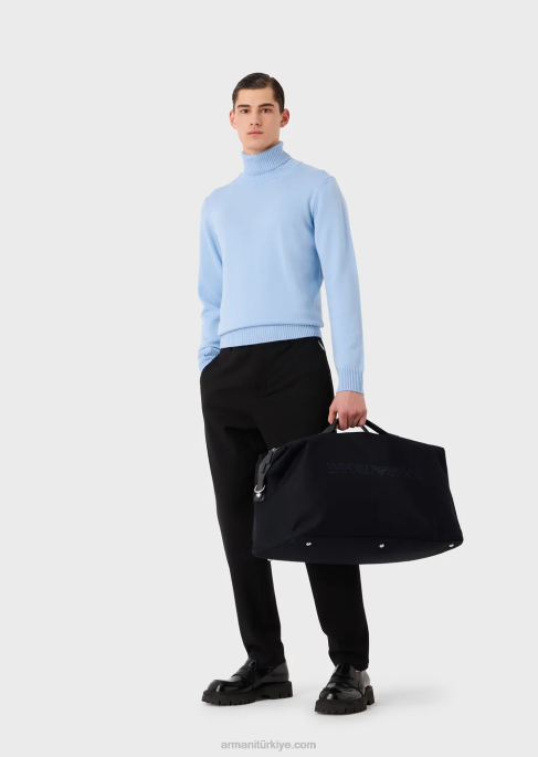 erkekler Armani deri detaylı kanvas hafta sonu çantasıT8HD1993