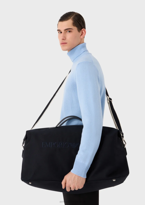 erkekler Armani deri detaylı kanvas hafta sonu çantasıT8HD1993