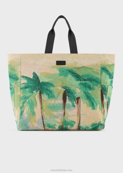 erkekler Armani geri dönüşümlü naylon avuç içi baskılı alışveriş çantasıT8HD1989