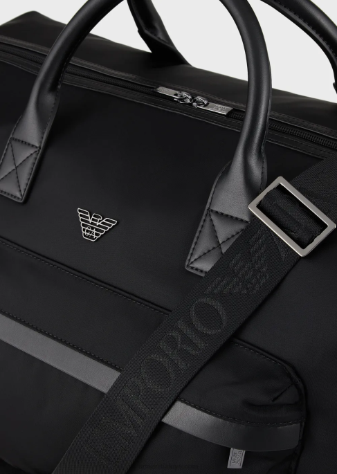 erkekler Armani geri dönüştürülmüş naylon spor çantası siyah T8HD1992