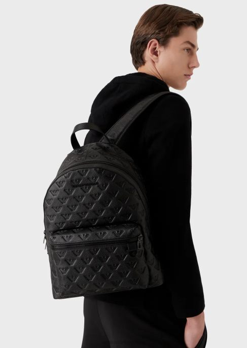 erkekler Armani Her tarafı kartal kabartmalı yuvarlak deri sırt çantasıT8HD1952