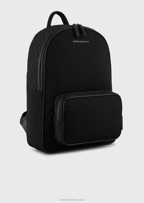 erkekler Armani Tamamı jakarlı kartal desenli naylon sırt çantası siyah T8HD1954