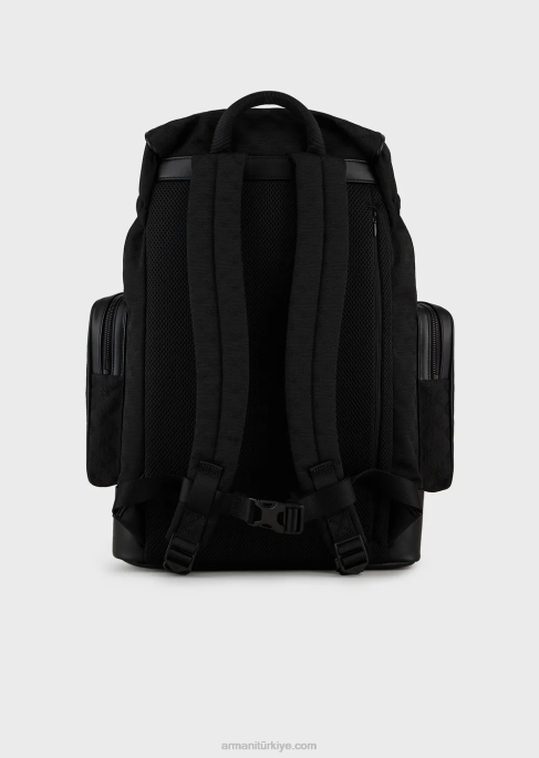 erkekler Armani Tamamı jakarlı kartal desenli naylon yürüyüş sırt çantası siyah T8HD1958