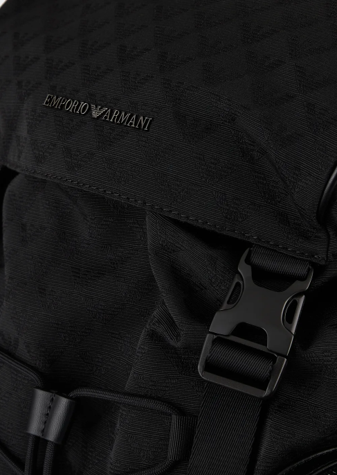 erkekler Armani Tamamı jakarlı kartal desenli naylon yürüyüş sırt çantası siyah T8HD1958