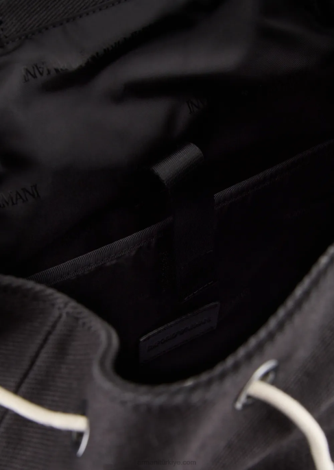 erkekler Armani deri detaylı geri dönüştürülmüş fitilli sırt çantası siyah T8HD1946