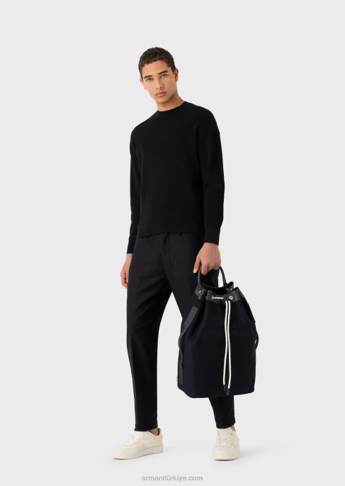 erkekler Armani deri detaylı kanvas çantaT8HD1961