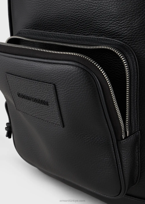 erkekler Armani eskitme deri sırt çantası siyah T8HD1947