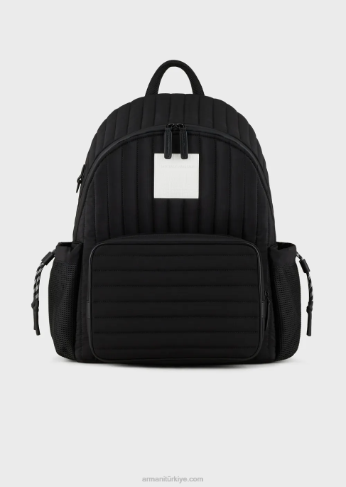 erkekler Armani geri dönüştürülmüş, kapitone yırtılmaz naylon sırt çantası siyah T8HD1945