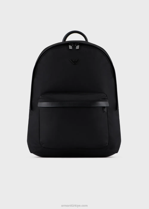 erkekler Armani geri dönüştürülmüş naylon sırt çantası siyah T8HD1956