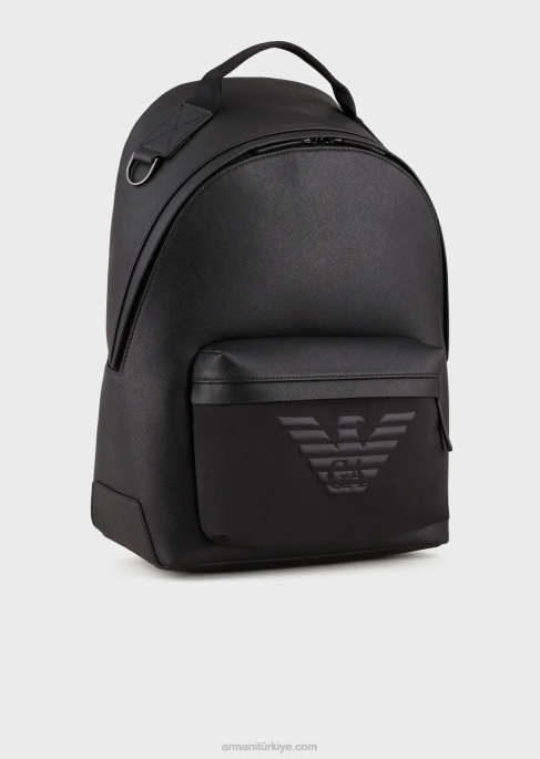 erkekler Armani saffiano desenli, rejenere deri yuvarlak sırt çantasıT8HD1964