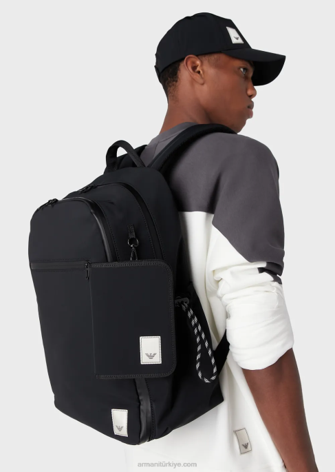 erkekler Armani seyahat şartları su geçirmez naylon sırt çantası siyah logo T8HD1959