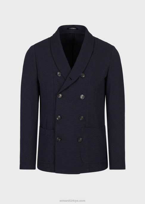 erkekler Armani 3 boyutlu streç teknik jarse kruvaze ceket lacivert T8HD1021
